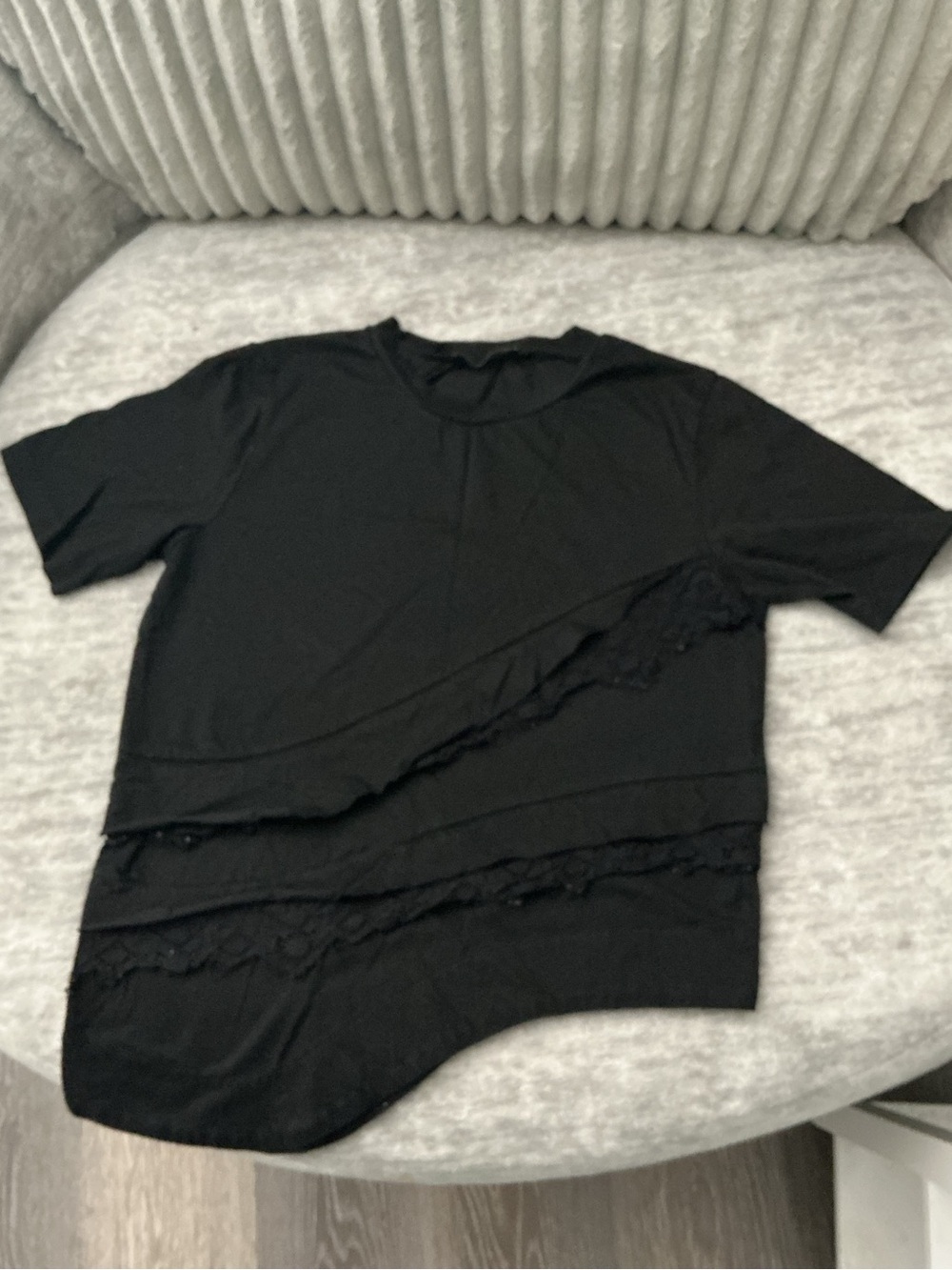 Black Short-Sleeve Layered Lace Men’s Shirt